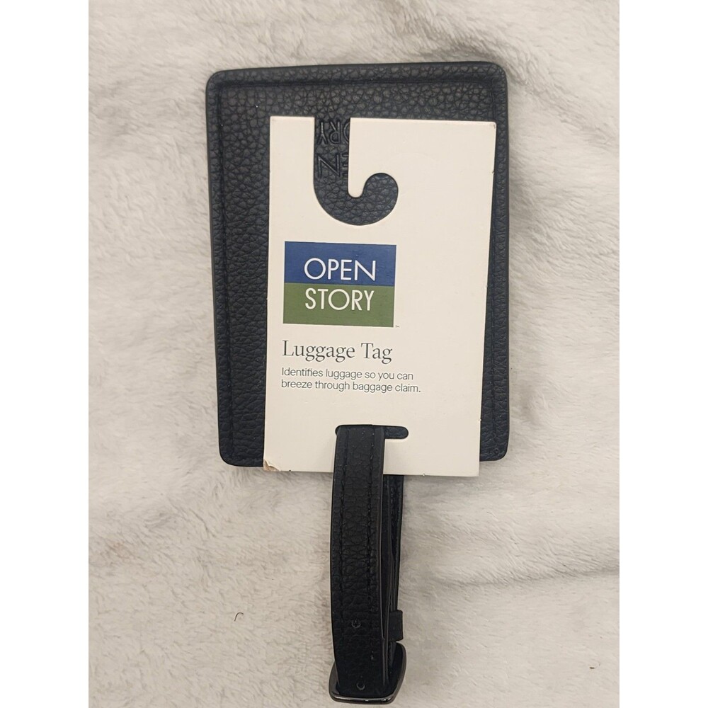 Open Story Luggage Tag Black Faux Leather